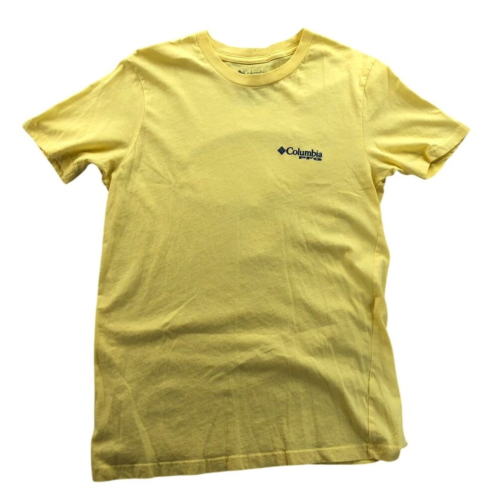 Columbia Mens PFG T-Shirt Medium Yellow Fishing Lightweight Graphic Tee Casual